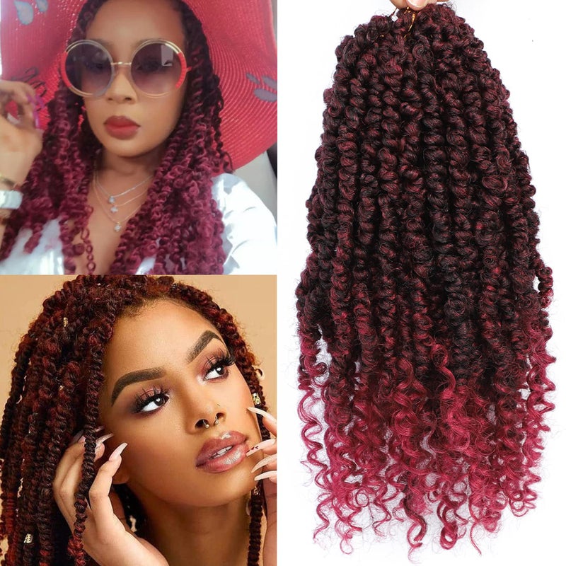 Red Passion Twist hair Pretwisted 12 Inch 9 Packs Passion Twist Crochet HairSoft Pre Twisted and Looped Crochet Hair For Black Women Short Curly Crochet Braids12T1BBurgundy